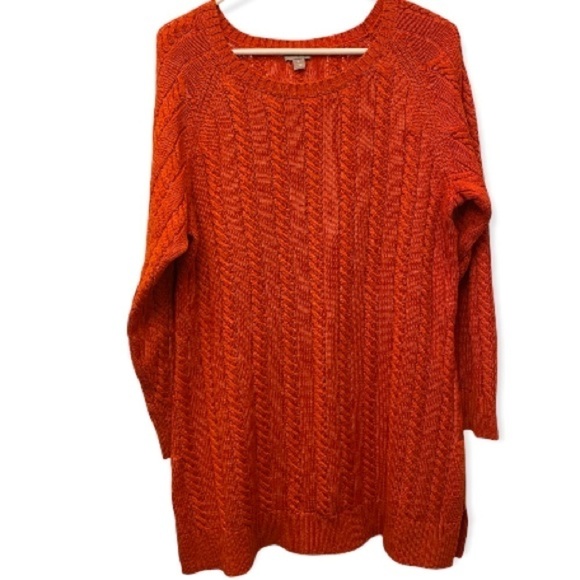 J. Jill Wool Blend Size Medium Orange Cable Knit Grandma Sweater / Tunic Pumpkin - Picture 1 of 8